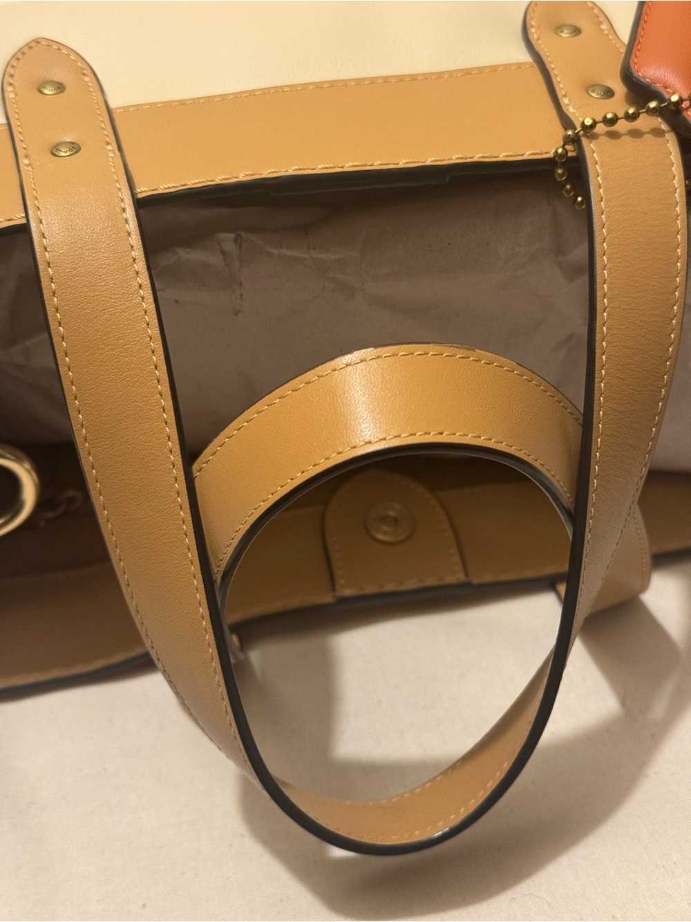 Coach Field Tote 22 Colorblock Quilting Coach Badge Leather Ivory Multi EUC Set - Picture 10 of 17